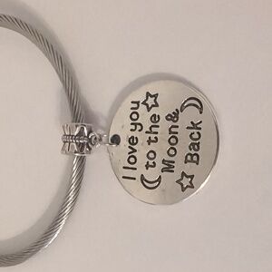 Silver I‎ Love You To The Moon and Back Dangle Charm for Pandora Style Bracelet
